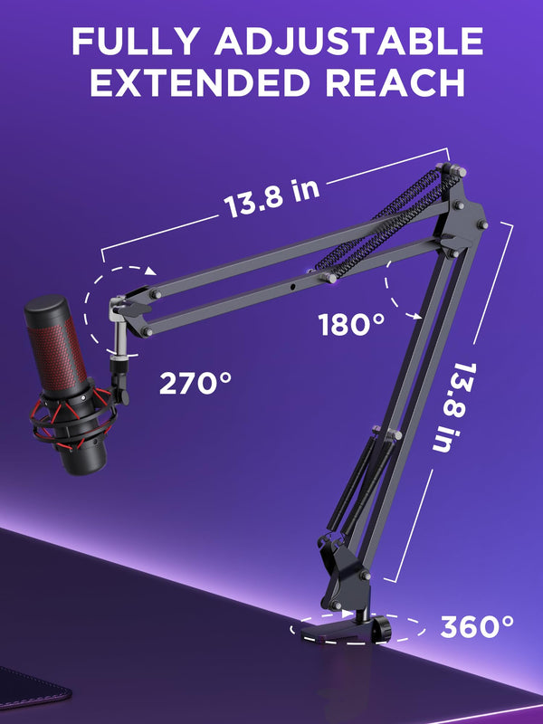 InnoGear Microphone Stand Mic Boom Arm for Blue Yeti HyperX QuadCast S SoloCast Snowball Fifine K669B and other Mic, with Shock Mount Windscreen Pop Filter Mic Clip Holder Cable Ties, Medium