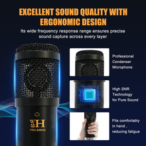 POWERFUEL Podcast Equipment Bundle DJ18 Live Sound Card with 4 Voice Changer, BM-800 Mircophone & Fill Light Recording Studio Kit for PC/Smartphone Podcasting, Gaming, Singing, Streaming