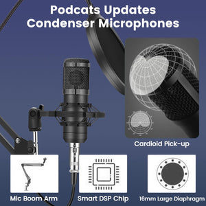 Brvomussy Podcast Equipment Bundle for 2, Audio Interface with Voice Changer Condenser Microphones for Gamer, All-in-One Audio Mixer Perfect for Live Streaming, Singing, YouTube, Gaming