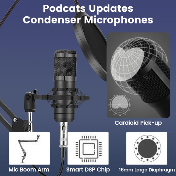 Brvomussy Podcast Equipment Bundle for 2, Audio Interface with Voice Changer Condenser Microphones for Gamer, All-in-One Audio Mixer Perfect for Live Streaming, Singing, YouTube, Gaming