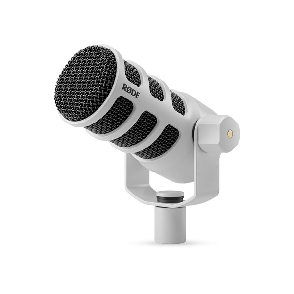 Rode PodMic Cardioid Dynamic Broadcast Microphone (White, Pair) with 2X DS2 Desktop Stand, 2X Monitoring Headphones and 2X XLR Cables