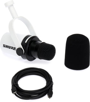 Shure MV7+ Hybrid Podcast Microphone with Mic Stand - White