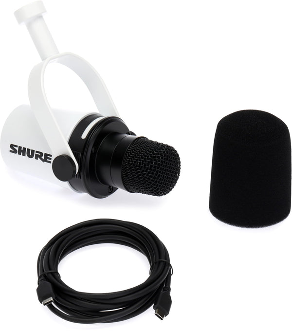 Shure MV7+ Hybrid Podcast Microphone with Mic Stand - White