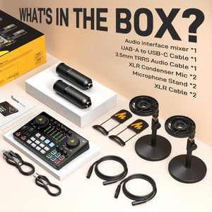 MAONO Podcast Equipment Bundle for 2: Audio Interface Mixer with 2 XLR Condenser Mic Noise Reduction Podcast Streaming MaonoCaster E2 Gen2B