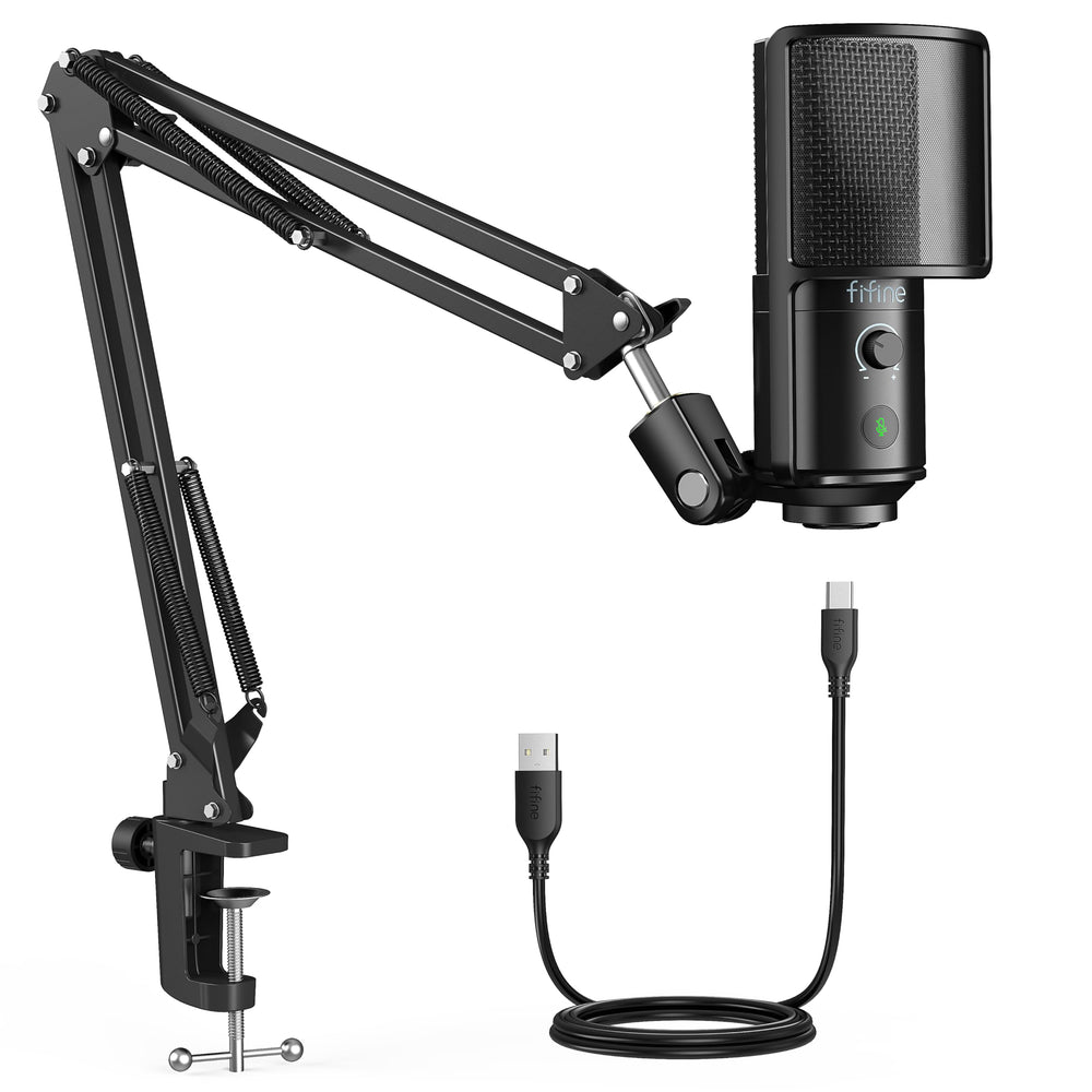 FIFINE USB Podcast Microphone, PC Computer Condenser Microphone Plug & Play Mic Kit with Boom Arm Stand, 16MM Large Diaphragm, Mute Button for Recording Singing Streaming YouTube Gaming-T669PRO1