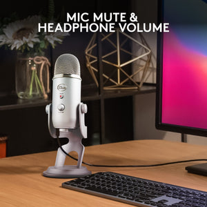 Logitech Creators Blue Yeti USB Microphone for Gaming, Streaming, Podcast, YouTube, Discord, PC, Studio Sound, Plug & Play-Silver