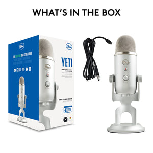Logitech Creators Blue Yeti USB Microphone for Gaming, Streaming, Podcast, YouTube, Discord, PC, Studio Sound, Plug & Play-Silver