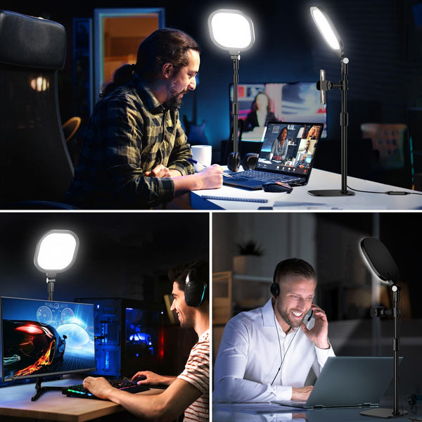 LitONES 2 Packs Video Conference Lights for Zoom Meeting, Podcast Lighting Kit for Working from Home Office, Desktop Video Light with Stand and Phone Holder CRI 97.8