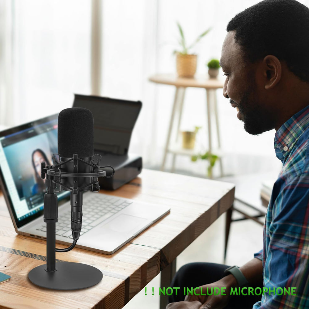 Frgyee Upgraded AT2020 Desktop Mic Stand, Adjustable Table Microphone Stand with Shock Mount and Foam Windscreen for Audio Technica AT2020 AT2020USB+ AT2035 ATR2500 Condenser Mic