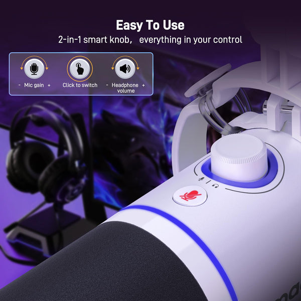 MAONO XLR/USB Dynamic Microphone Kit, RGB Podcast Mic with Software, Mute, Gain Knob, Volume Control, Boom Arm for Streaming, Gaming, Voice-Over, Recording-PD200XS White