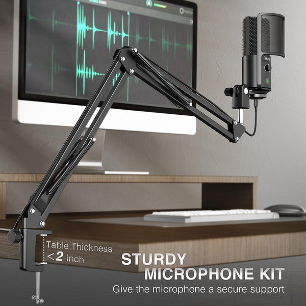 FIFINE USB Podcast Microphone, PC Computer Condenser Microphone Plug & Play Mic Kit with Boom Arm Stand, 16MM Large Diaphragm, Mute Button for Recording Singing Streaming YouTube Gaming-T669PRO1