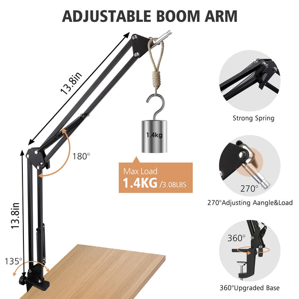 SUNMON Boom Arm for Fifine K658 Microphone with 3/8" to 5/8" Adapter and Cable Sleeve