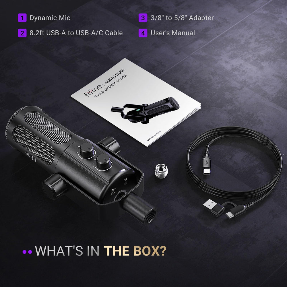 FIFINE Podcast Microphone, USB/XLR Vocal Dynamic Microphone for Recording, Broadcast, Streaming, Studio PC Mic with Frequency Respond Adjustment, Tap-to-Mute, Headphone Monitoring-AmpliTank TANK6