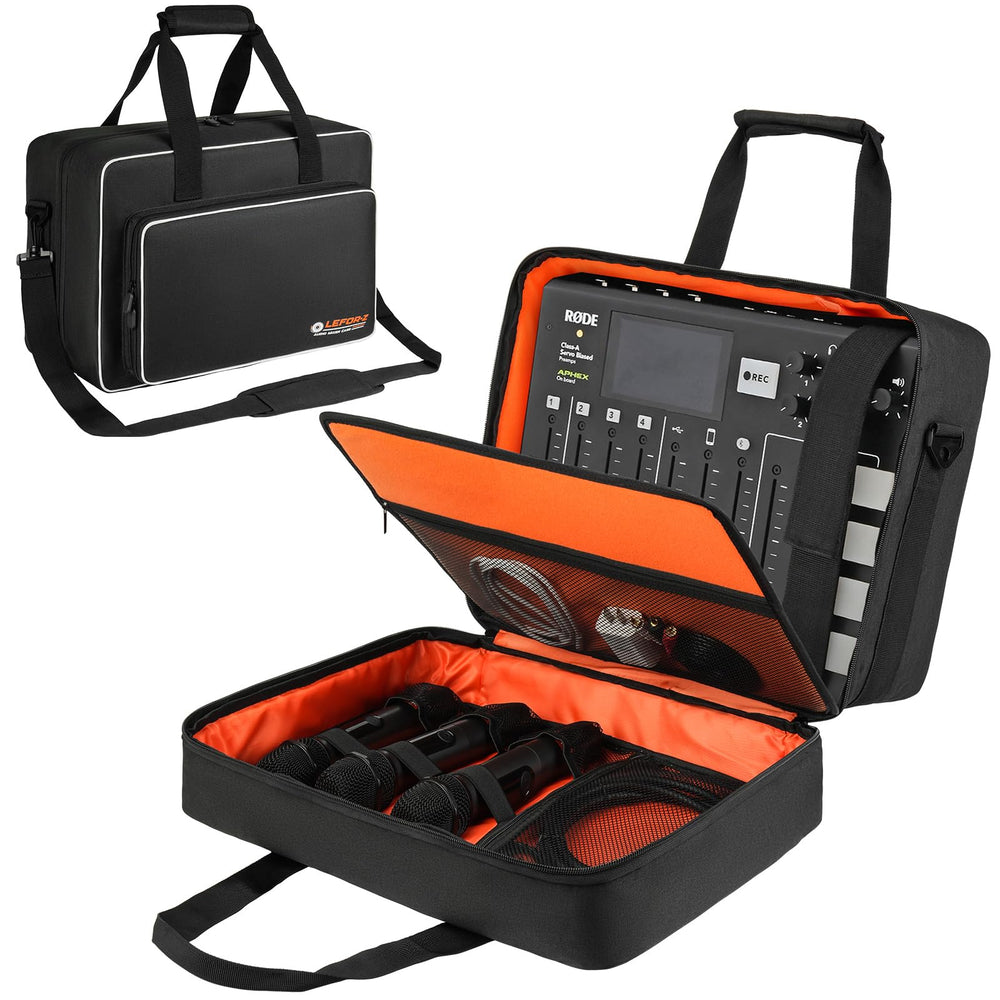 LEFOR·Z Large Audio Mixer Travel Case Compatible with RODECaster Pro,RODECaster Pro II,TC-Helicon GoXLR,Podcast Mixer Case Protective DJ Mixer Storage Bag for Microphones and More Podcast Equipment