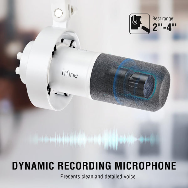 FIFINE Studio XLR Dynamic Microphone, USB PC Podcast Microphone for Streaming Recording, XLR/USB Vocal Mic with Tap-to-Mute, Gain Knob, Headphones Monitoring-Amplitank K688 White