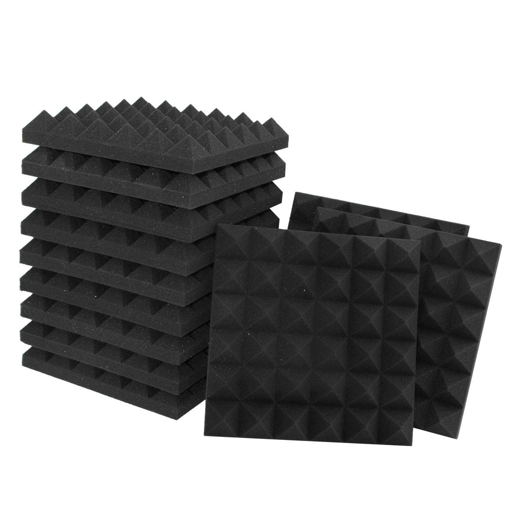 Acoustic Panels - 12 Pack 12x12x2 Inches Black Pyramid Acoustic Foam, Fire-Proofed Soundproof Wall Panels, 25kg/cbm Sound Proof Foam Panels ， Sound Panels for Recording Studio and Music Room