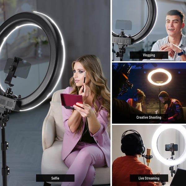 NEEWER 55W 18"/45cm Ring Light Kit [New Version], 5600K Dimmable LED Ringlight Tripod Stand Phone Holder for iPhone Selfie Makeup Lash Tattoo Studio Photo Video Recording Photography Lighting, RL-18