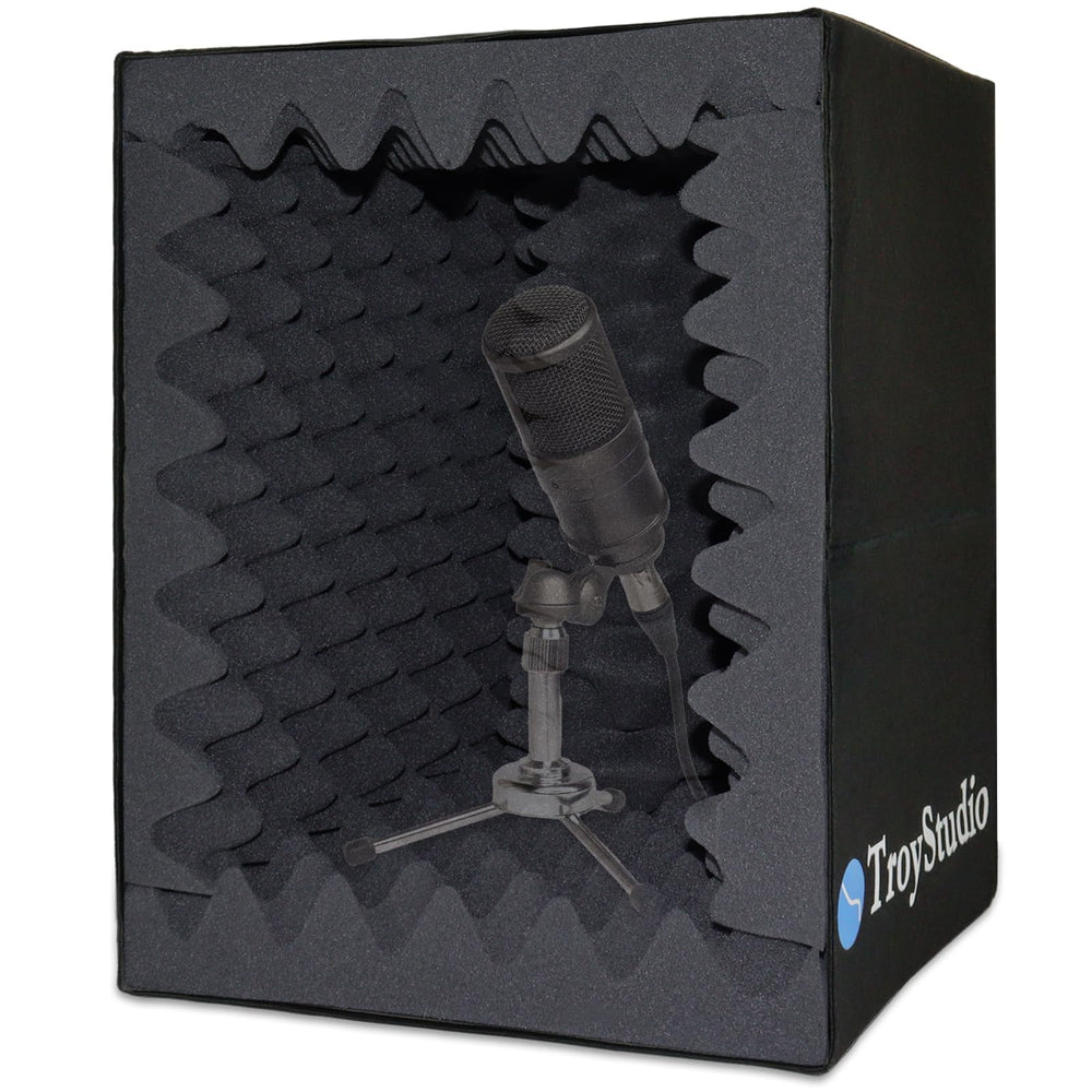 TroyStudio Portable Vocal Booth, Large Foldable Microphone Isolation Shield, Music Recording Studio Sound Echo Absorbing Box, Desk & Stand Use Reflection Filter with Thickened Dense Acoustic Foam