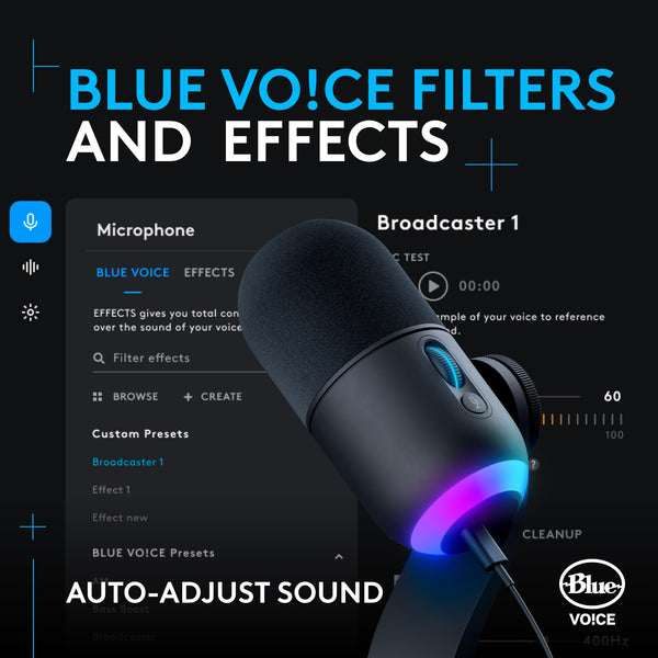 Logitech G Yeti GX Dynamic RGB Gaming Microphone, Podcast Microphone with LIGHTSYNC, Blue VO!CE, G HUB Control, USB Plug and Play - Black