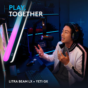 Logitech G Litra Beam LX Premium Dual-Sided RGB LED Streaming Key Light + Yeti GX Dynamic RGB Gaming Microphone with LIGHTSYNC, USB