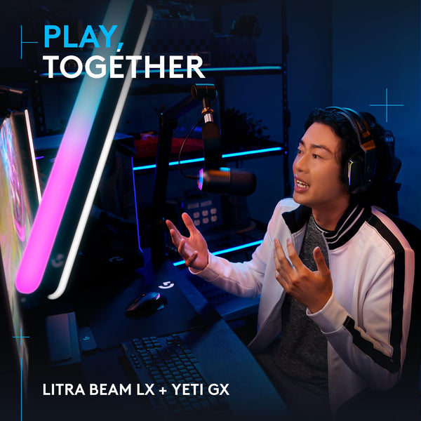 Logitech G Litra Beam LX Premium Dual-Sided RGB LED Streaming Key Light + Yeti GX Dynamic RGB Gaming Microphone with LIGHTSYNC, USB
