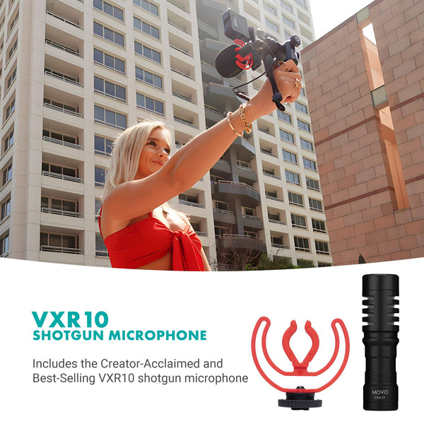 Movo iVlogger-PRO Vlogging Kit with Full Tripod for iPhone/Android - USB-C/Lightning YouTube Starter Kit for Content Creators - Accessories: Phone Tripod, Phone Mount, RGB Light and VXR10 Shotgun Mic