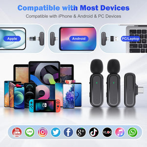 2 Pack Wireless Lavalier Microphone for iPhone iPad Android PC with Charging Case, Noise Reduction Clip On Lapel Mic for Video Recording, Vlogging, YouTube, Interview, Live Streaming