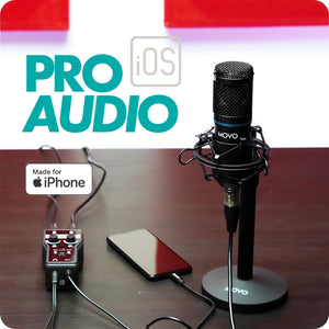 Movo iPhone Podcast Equipment Bundle - 2 Pack Condenser Microphones, 2 Desktop Mic Stands, 2 Pop Filters, 2-Channel XLR Interface with Lightning Output - Compatible with iPhone, iPad, iOS (Lightning)