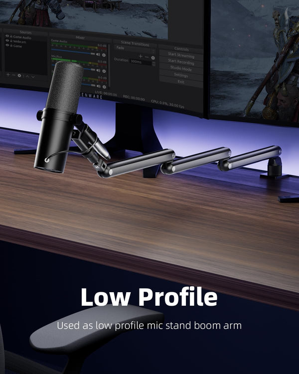 TODI Mic Arm for Lightweight Mics, Microphone Arm Rotatable, Storable Desk Mic Stand for Bear 3LB with Mount Clamp, Mic Stand Boom Arm with Cable Channel with 3/8'' 5/8'' Thread for Podcast, Gaming