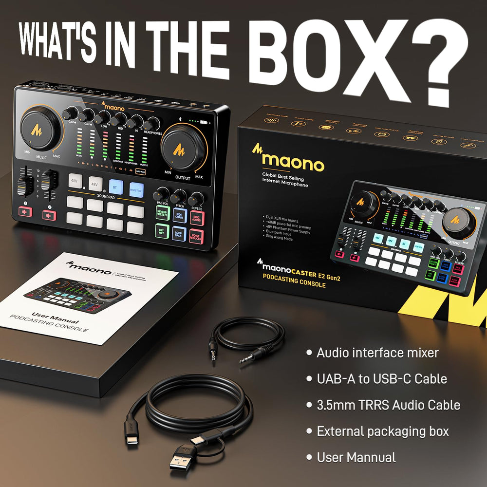 MAONO Podcast Equipment Bundle: Audio Interface mixer with Dual XLR Input for Podcast Streaming - MaonoCaster E2 Gen2