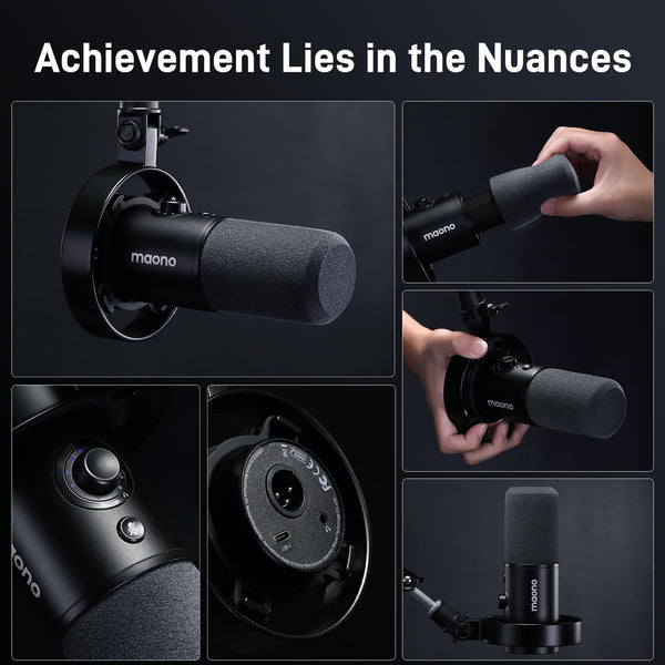 MAONO Dynamic Microphone-XLR USB Podcast Recording Mic: for Vocal Recording, Content Creation, Home Studio, Voiceover, with 192kHz/24bit, Noise Reduction, Mic Gain, Monitoring, Mute (PD300X)