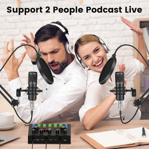 Brvomussy Podcast Equipment Bundle for 2, Audio Interface with Voice Changer Condenser Microphones for Gamer, All-in-One Audio Mixer Perfect for Live Streaming, Singing, YouTube, Gaming