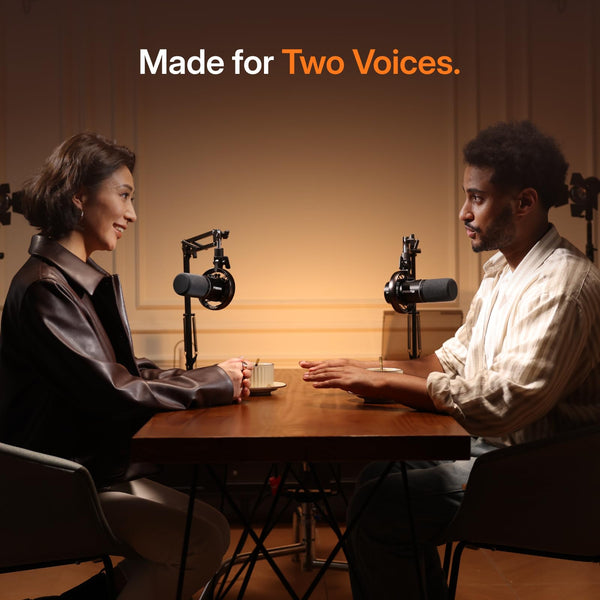 MAONO PD200W Hybrid Wireless Podcast Equipment Bundle for 2, XLR USB Dynamic Microphone Kit with 2 Boom Arm, Software, Noise Cancellation, for Co-hosted Podcast, Vocal Recording, Content Creation