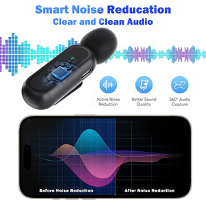 2 Pack Wireless Lavalier Microphone for iPhone iPad Android PC with Charging Case, Noise Reduction Clip On Lapel Mic for Video Recording, Vlogging, YouTube, Interview, Live Streaming