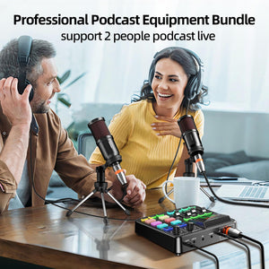 Podcast Equipment Bundle, PUPGSIS Audio Mixer with XLR Dynamic Microphone, Pro-preamp, Bluetooth 5.3, All-in-One Gaming Equipment Set for Podcast Recording, Live Streaming, Video Vocals, PC, Phone, DJ