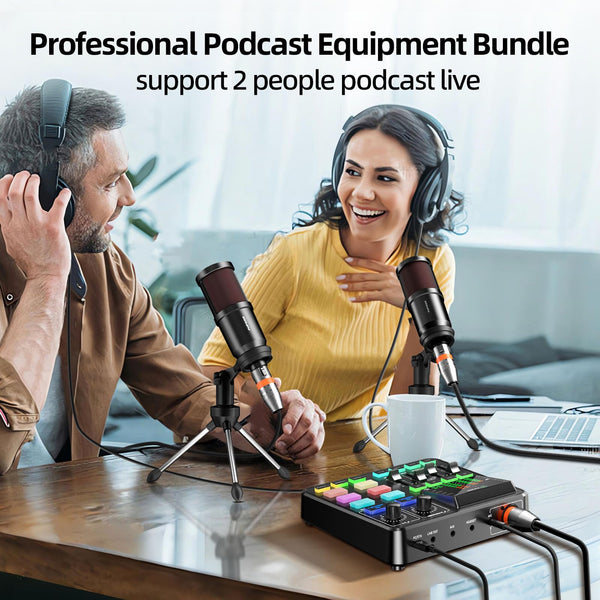 Podcast Equipment Bundle, PUPGSIS Audio Mixer with XLR Dynamic Microphone, Pro-preamp, Bluetooth 5.3, All-in-One Gaming Equipment Set for Podcast Recording, Live Streaming, Video Vocals, PC, Phone, DJ