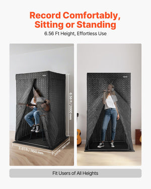 VEVOR Portable Vocal Booth, 6.56 ft Height, Pro-Grade Recording Studio with Travel Bag, Mobile Tablet Stand, Thickened Soundproofing, Sound Isolation Booth for Echo-Free Vocals, Podcasts, Voiceovers