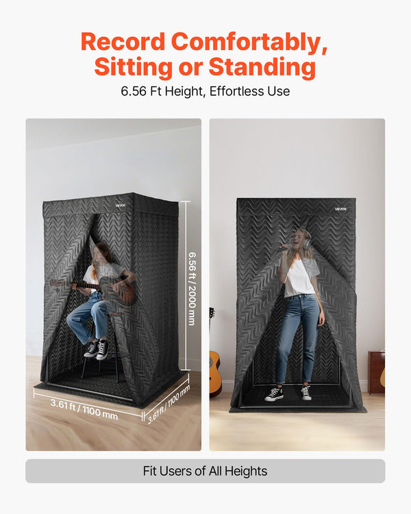 VEVOR Portable Vocal Booth, 6.56 ft Height, Pro-Grade Recording Studio with Travel Bag, Mobile Tablet Stand, Thickened Soundproofing, Sound Isolation Booth for Echo-Free Vocals, Podcasts, Voiceovers