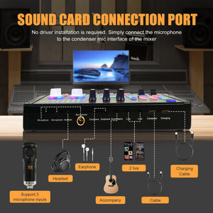 POWERFUEL Podcast Equipment Bundle DJ18 Live Sound Card with 4 Voice Changer, BM-800 Mircophone & Fill Light Recording Studio Kit for PC/Smartphone Podcasting, Gaming, Singing, Streaming