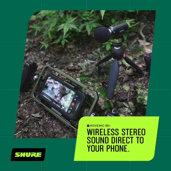 Shure MoveMic 88+ Wireless Microphone Video Kit - Pro Audio Recorder for Film/Field Recording Interviews, Stereo Mic 4 Polar Patterns | Compatible with iOS/Android via Motiv App (MV88+W-KIT-Z7)