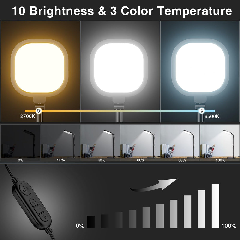 LitONES 2 Packs Video Conference Lights for Zoom Meeting, Podcast Lighting Kit for Working from Home Office, Desktop Video Light with Stand and Phone Holder CRI 97.8