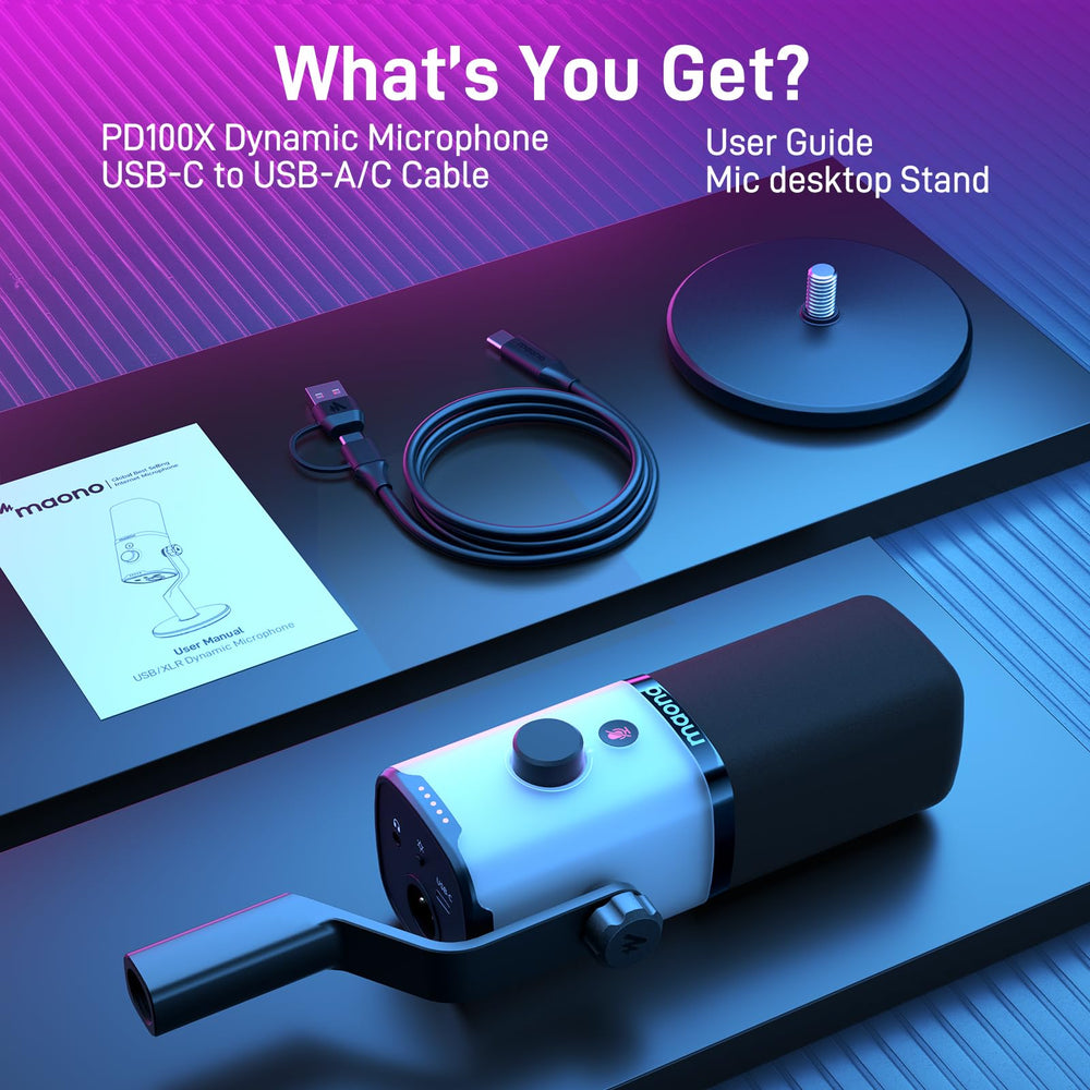 MAONO Dynamic Gaming Microphone: USB/XLR Streaming Mic for PC Podcast Recording, Custom Software, RGB, Mute Button, Gain Knob, 48kHz/24bit Studio Desktop Mic for YouTube Video Creation -PD100X RGB