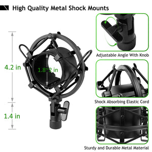 Frgyee Upgraded AT2020 Desktop Mic Stand, Adjustable Table Microphone Stand with Shock Mount and Foam Windscreen for Audio Technica AT2020 AT2020USB+ AT2035 ATR2500 Condenser Mic