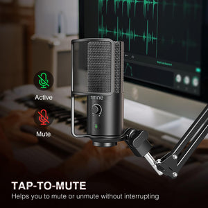 FIFINE USB Podcast Microphone, PC Computer Condenser Microphone Plug & Play Mic Kit with Boom Arm Stand, 16MM Large Diaphragm, Mute Button for Recording Singing Streaming YouTube Gaming-T669PRO1