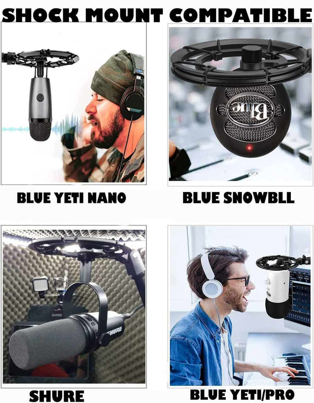 Blue Yeti Boom Arm Adjustable Suspension Microphone Mic Stand Desk with Shock Mount 3/8'' to 5/8'' Screw Adapter Pop Filter for Live Streaming Podcasting Gaming, Recording