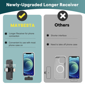 MAYBESTA Professional Wireless Mini Microphone for iPhone, iPad, Android Phone - Bluetooth Lavalier Lapel Mic for Video Recording - Clip on USB C Microphones for YouTube Tiktok Podcast Vlogging