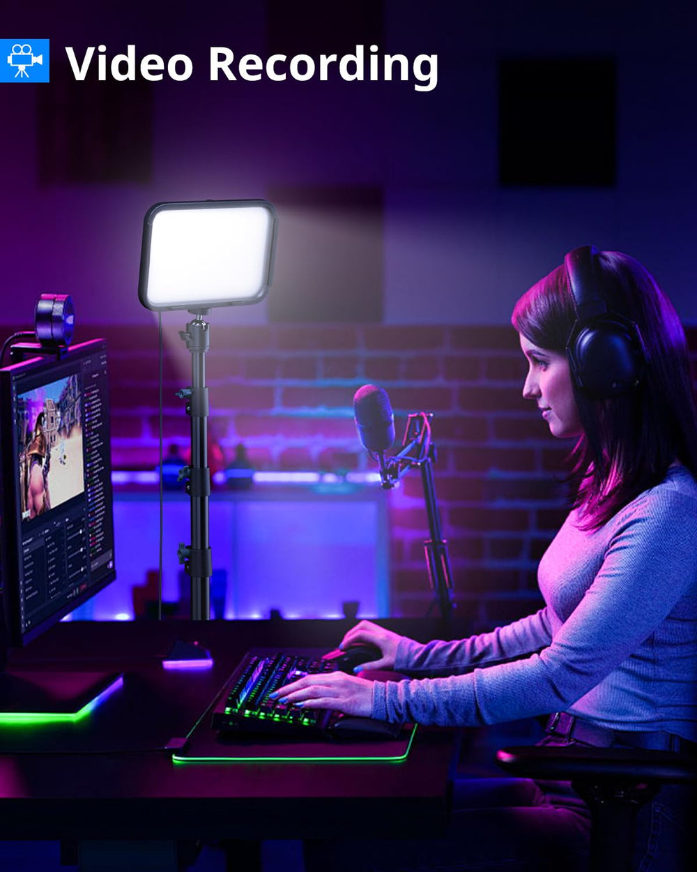 UBeesize 2-Pack RGB Photography Lighting, Studio Lights with Adjustable Tripod Stand and Ball Head, Video Light for Video Recording, Live Streaming, Makeup