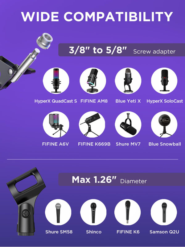 InnoGear Microphone Stand Mic Boom Arm for Blue Yeti HyperX QuadCast S SoloCast Snowball Fifine K669B and other Mic, with Shock Mount Windscreen Pop Filter Mic Clip Holder Cable Ties, Medium