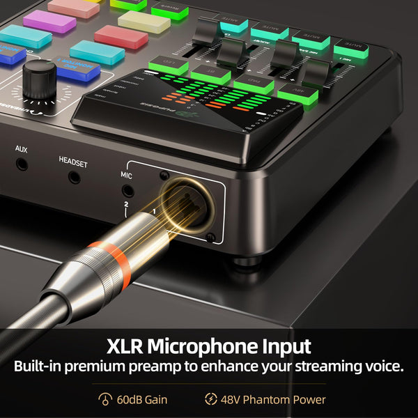 Podcast Equipment Bundle, PUPGSIS Audio Mixer with XLR Dynamic Microphone, Pro-preamp, Bluetooth 5.3, All-in-One Gaming Equipment Set for Podcast Recording, Live Streaming, Video Vocals, PC, Phone, DJ