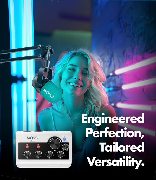 Movo Portable Podcast Equipment Bundle for iPhone/Android Phones- Podcast Kit with Audio Interface, 2 CastMic Dynamic Mics, 2 Boom Arms - for Smartphones, Computers, PC, Mac - Lightning, USB, USB-C